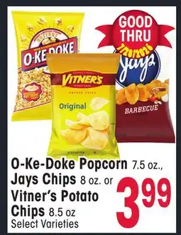 Jewel-Osco O-Ke-Doke Popcorn, Jays Chips or Vitner's Potato Chips offer