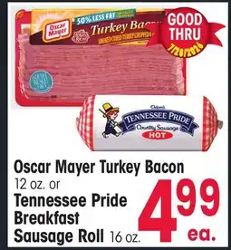 Jewel-Osco Oscar Mayer Turkey Bacon 12 oz. or Tennessee Pride Breakfast Sausage Roll 16 oz offer