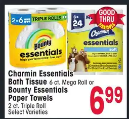 Jewel-Osco Charmin Essentials Bath Tissue 6 ct. Mega Roll or Bounty Essentials Paper Towels 2 ct. Triple Roll offer