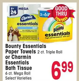 Jewel-Osco Bounty Essentials Paper Towels 2 ct. Triple Roll or Charmin Essentials Bath Tissue offer