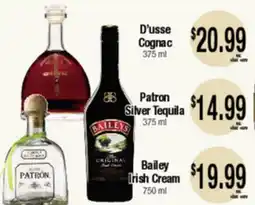 Big Saver Foods D'usse Cognac, Patron Silver Tequila, Bailey Irish Cream offer