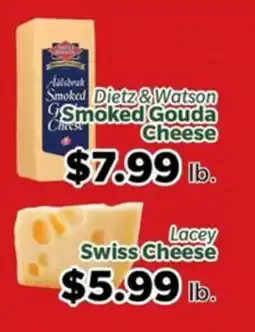 Living Fresh Market Dietz & Watson Smoked Gouda Cheese, Lacey Swiss Cheese offer