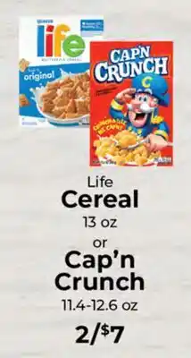 Sunset Foods Life Cereal or Cap'n Crunch offer