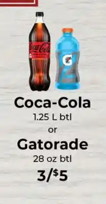 Sunset Foods Coca-Cola 1.25 L btl or Gatorade 28 oz btl offer