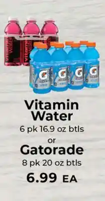 Sunset Foods Vitamin Water 6 pk 16.9 oz btls or Gatorade 8 pk 20 oz btls offer