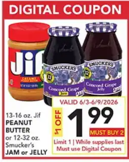 Pete's Fresh Market 13-16 oz. Jif PEANUT BUTTER or 12-32 oz. Smucker's JAM or JELLY offer