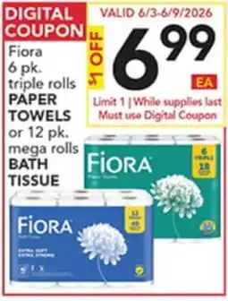 Pete's Fresh Market Fiora 6 pk. triple rolls PAPER TOWELS or 12 pk. mega rolls BATH TISSUE offer