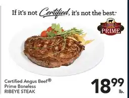 Pete's Fresh Market Certified Angus Beef PRIME BONELESS RIBEYE STEAK offer
