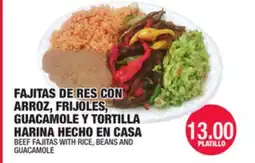 Carnicerias Jimenez FAJITAS DE RES CON ARROZ, FRIJOLES, GUACAMOLE Y TORTILLA HARINA HECHO EN CASA offer