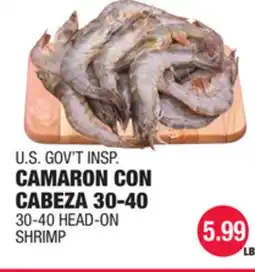 Carnicerias Jimenez U.S. GOV'T INSP. CAMARON CON CABEZA 30-40 offer