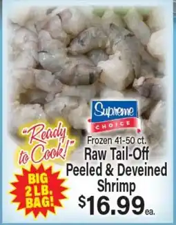 Angelo Caputo's Fresh Market Supreme CHOICE Frozen 41-50 ct. Raw Tail-Off Peeled & Deveined Shrimp offer