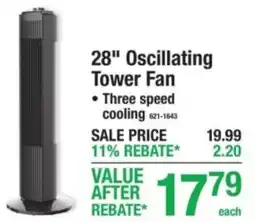 Menards 28" Oscillating Tower Fan offer