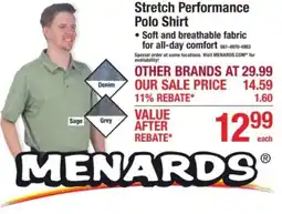 Menards Stretch Performance Polo Shirt offer