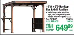 Menards 10'W x 6'D Hardtop Bar & Grill Pavilion offer