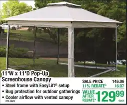 Menards 11'W x 11'D Pop-Up Screenhouse Canopy offer