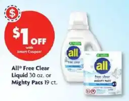 Family Dollar All Free Clear Liquid or Mighty Pacs offer