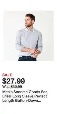 Kohl's Men's Sonoma Goods For Life Long Sleeve Perfect Length Button-Down Shirt offer