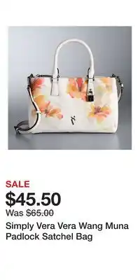 Kohl's Simply Vera Vera Wang Muna Padlock Satchel Bag offer