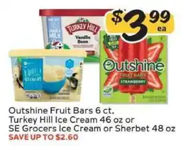 Winn Dixie Outshine Fruit Bars, Turkey Hill Ice Cream, SE Grocers Ice Cream or Sherbet offer