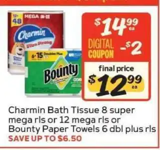 Winn Dixie Charmin Bath Tissue or Bounty Paper Towels offer