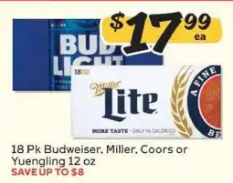 Winn Dixie 18 Pk Budweiser, Miller, Coors or Yuengling offer