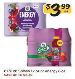 Winn Dixie 6 Pk V8 Splash 12 oz or energy 8 oz offer