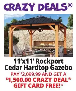 Ocean State Job Lot Rockport 11' x 11' Cedar Wood Hard Top Gazebo offer