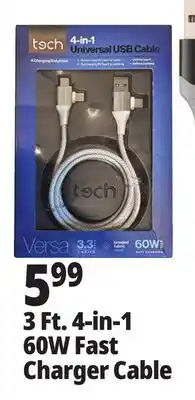 Ocean State Job Lot 3 Ft. 4-in-1 60W Fast Charger Cable offer