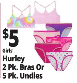 Ocean State Job Lot Girls' Hurley 2 Pk. Bras Or 5 Pk. Undies offer