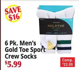 Ocean State Job Lot 6 Pk. Men's Gold Toe Sport Crew Socks offer