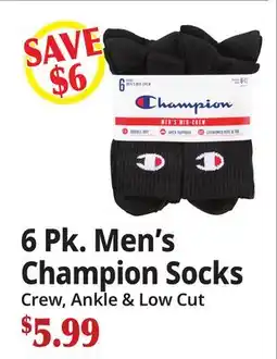 Ocean State Job Lot 6 Pk. Men's Champion Socks offer