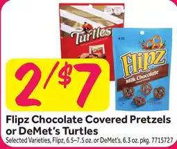 Stop&Shop Flipz Chocolate Covered Pretzels or DeMet's Turtles offer