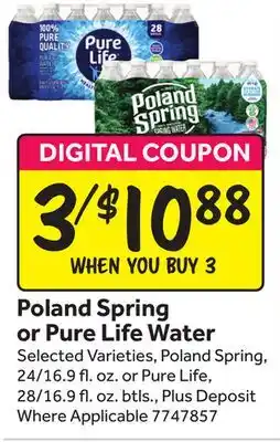 Stop&Shop Poland Spring or Pure Life Water offer