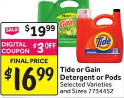 Stop&Shop Tide or Gain Detergent or Pods offer