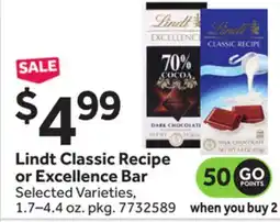 Stop&Shop Lindt Classic Recipe or Excellence Bar offer