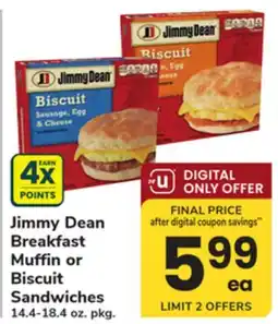ACME Jimmy Dean Breakfast Muffin or Biscuit Sandwiches offer