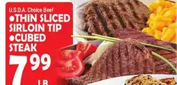 Bravo Supermarkets U.S.D.A. Choice Beef •THIN SLICED SIRLOIN TIP •CUBED STEAK offer