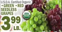 Bravo Supermarkets U.S.D.A. Certified Organic GREEN・RED SEEDLESS GRAPES offer