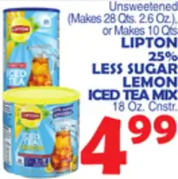 Bravo Supermarkets LIPTON 25% LESS SUGAR LEMON ICED TEA MIX offer