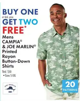 Boscov's Mens CAMPIA & JOE MARLIN Printed Rayon Button-Down Shirts offer