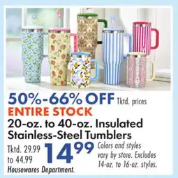 Boscov's 20-oz. to 40-oz. Insulated Stainless-Steel Tumblers offer