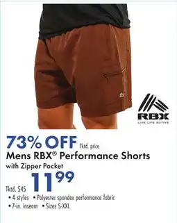Boscov's Mens RBX Performance Shorts with Zipper Pocket offer
