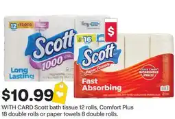 CVS Scott bath tissue 12 rolls, Comfort Plus 18 double rolls or paper towels 8 double rolls offer