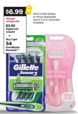 CVS Gillette Sensor3 or Venus disposable razors 3-4 ct offer