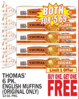C Town THOMAS' 6 PK. ENGLISH MUFFINS (ORIGINAL ONLY) offer