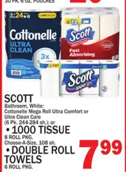C Town SCOTT 1000 TISSUE , DOUBLE ROLL TOWELS offer
