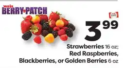 Weis Markets Strawberries 16 oz Red Raspberries, Blackberries, or Golden Berries 6 oz offer