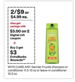 CVS ANY Garnier Fructis shampoo or conditioner offer