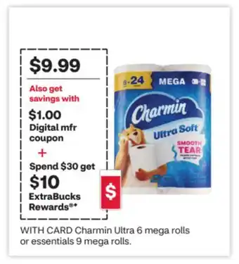CVS Charmin Ultra 6 mega rolls or essentials 9 mega rolls offer