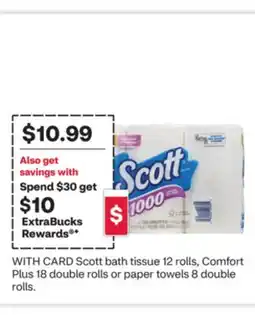 CVS Scott bath tissue 12 rolls, Comfort Plus 18 double rolls or paper towels 8 double rolls offer